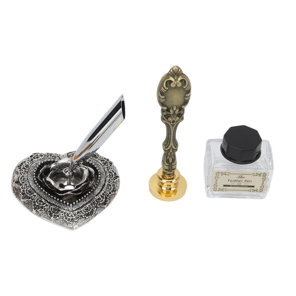 Quill Pen Set Metal Penholder Retro Elegant   Clear Engraving Flat Nib 1 to 5mmCelsius0.04 to 0.20in Writing Dip Pen Kit