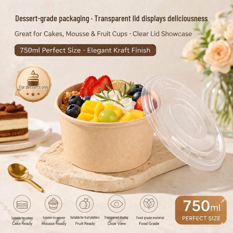 750ml Disposable Kraft Paper Bowls with Lids