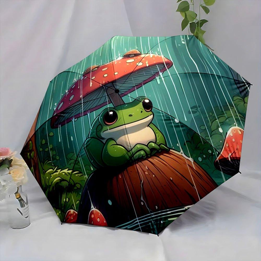 Folding Umbrella | Frog under a Mushroom in a Rainy Forest | Creative Portable Folding Umbrella for Christmas and Other Holida