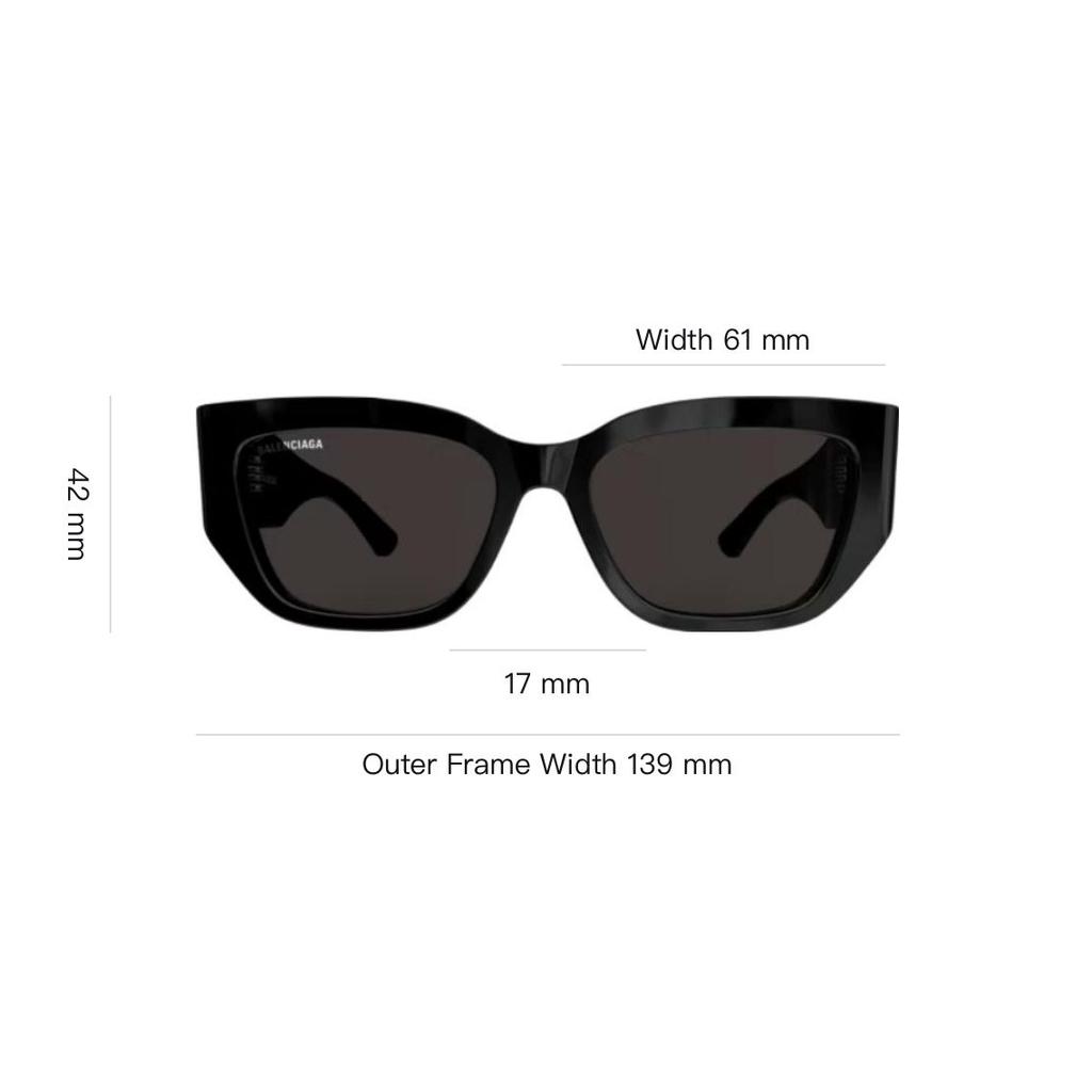 Balenciaga Rectangular Sunglasses With Matching Color Logo Women Sunglasses Black BB0361SK-001
