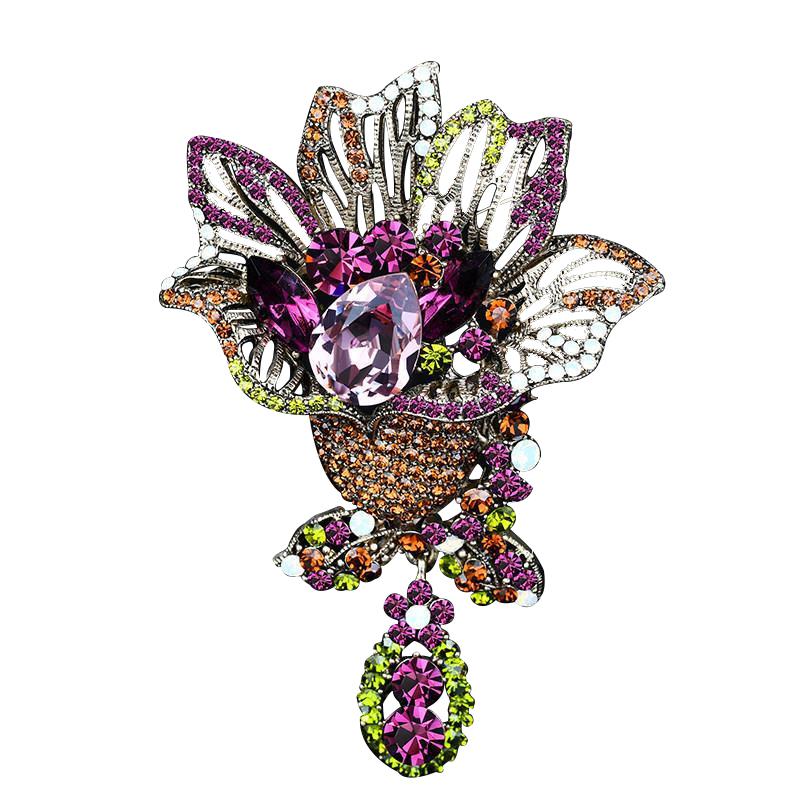 

Women Flower Crystal Shining Brooch Pin Rhinestone Pendant Badges Corsages фиолетовый