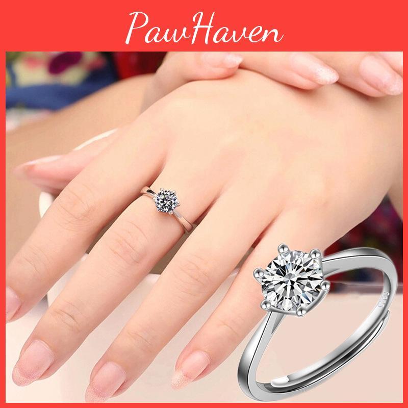 Fashionable And Elegant Diamond-encrusted Ring For Women Adjustable Six-claw Opening Ring