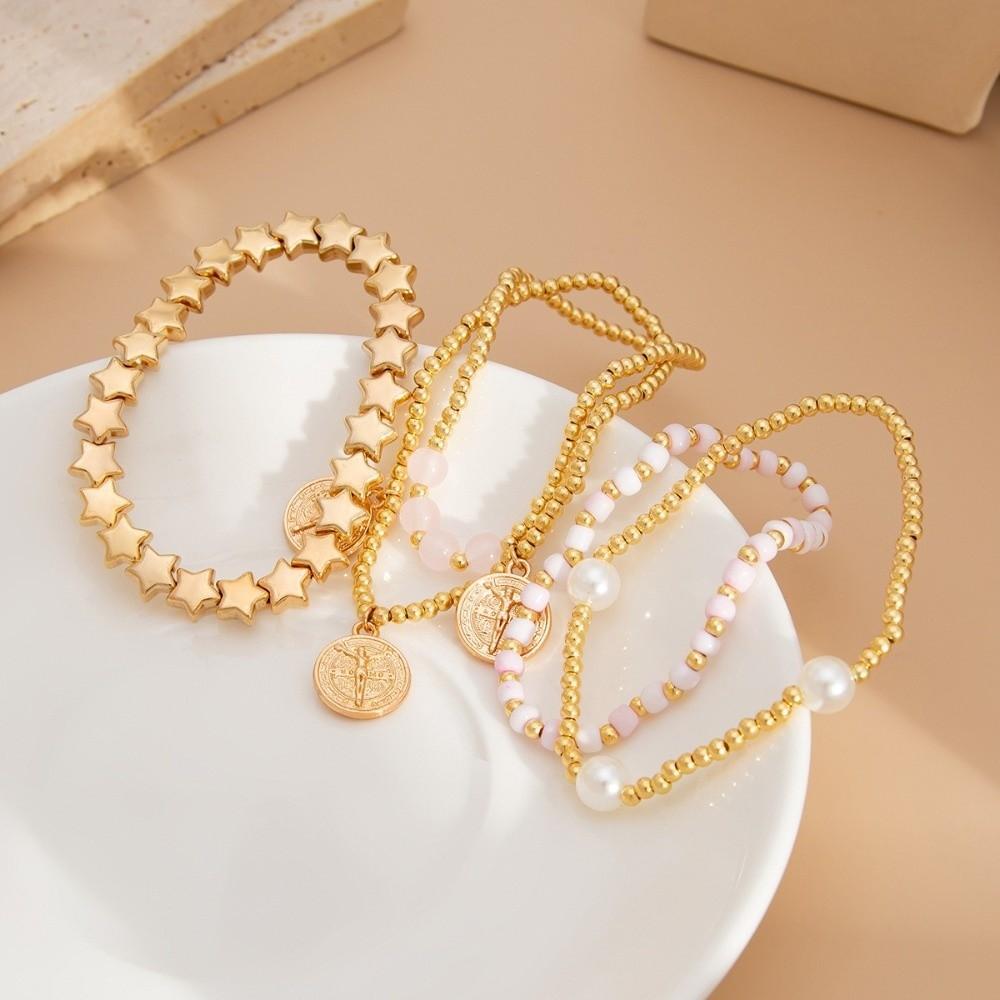 Multi Layer Round Bead Bracelet Bohemian Style Hand Chain Elastic Beaded Bracelet for Women