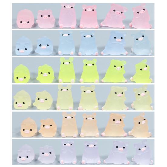 12ks barevné svítící figurky prasat Miniaturní kreslené prase Pryskyřičné ozdoby svítící ve tmě Roztomilé pryskyřičné řemeslo Socha zvířete DIY Mikrokrajinka