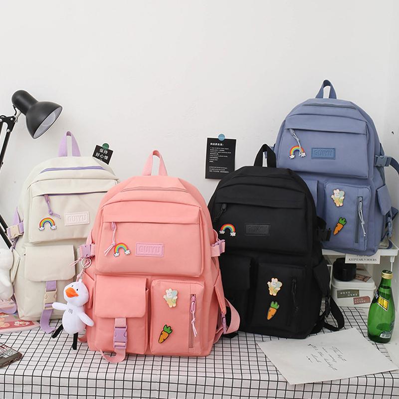 Academic Style Senior High School University Student Schoolbag Backpack Women's Four-Piece Canvas Backpack