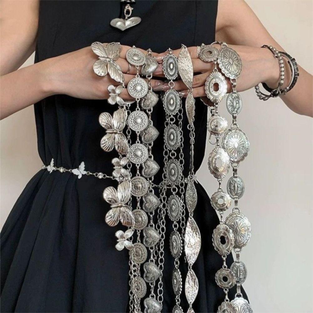 Silver Bohemian Versatile Belt Ethnic Style Sweater Chain Retro Butterfly Waistband