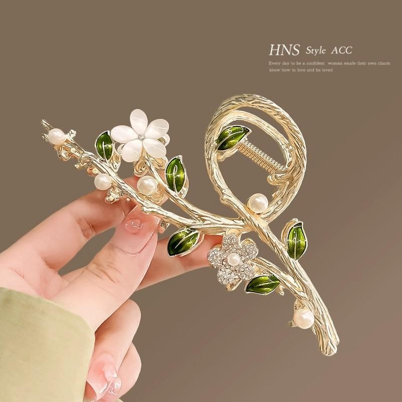 1 τεμ. Προηγμένο floral κλιπ μαλλιών για γυναίκες, λεπτεπίλεπτο κλιπ καρχαρία στο πίσω μέρος του κεφαλιού, μεγάλο μέγεθος, είδος για την Πρωτοχρονιά