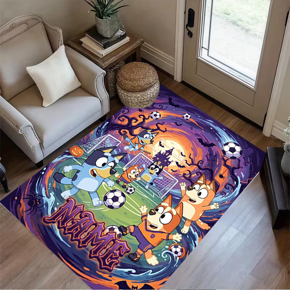 Bluey's Soccer Celebration Personalized Text Floor Mat Suitable for Dining Room Decorate Room Kitchen Bedrooms Anti-slip Rug Office Home Decor