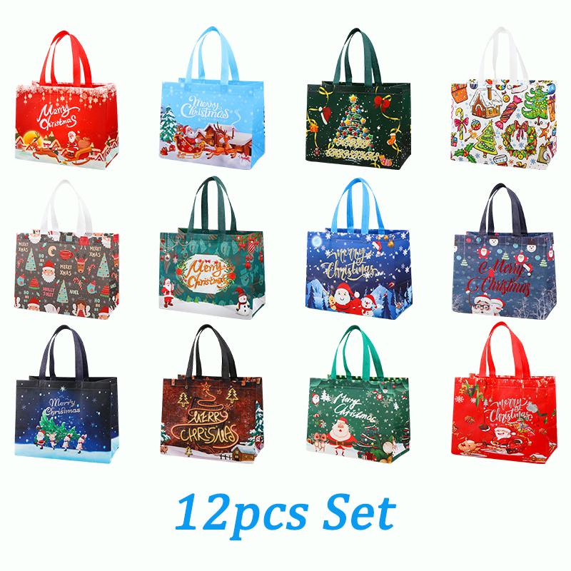 6/12PCS Christmas Gift Bags Large Size 32.5x25x17cm Navidad Christmas Tote Bags with Handles Xmas Lunar New Year Gifts Packaging