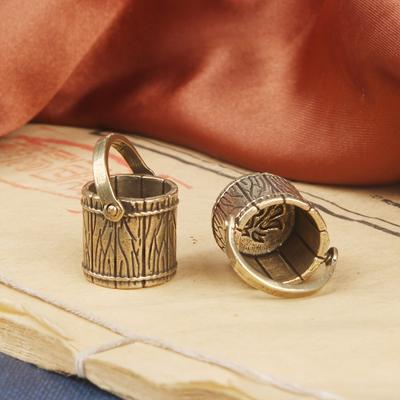 1PC Antique Buddha Tea Mini Bucket Set Copper Teacup Brass Keychain Pendant Home Decoration