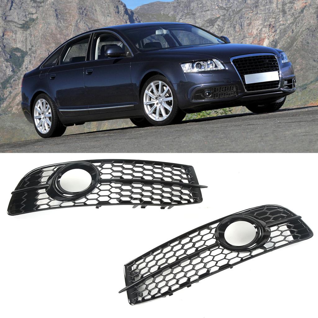 2pcs Front Foglight Grille Left Right Mesh Glossy Black Replacement for C6 2008‑2011