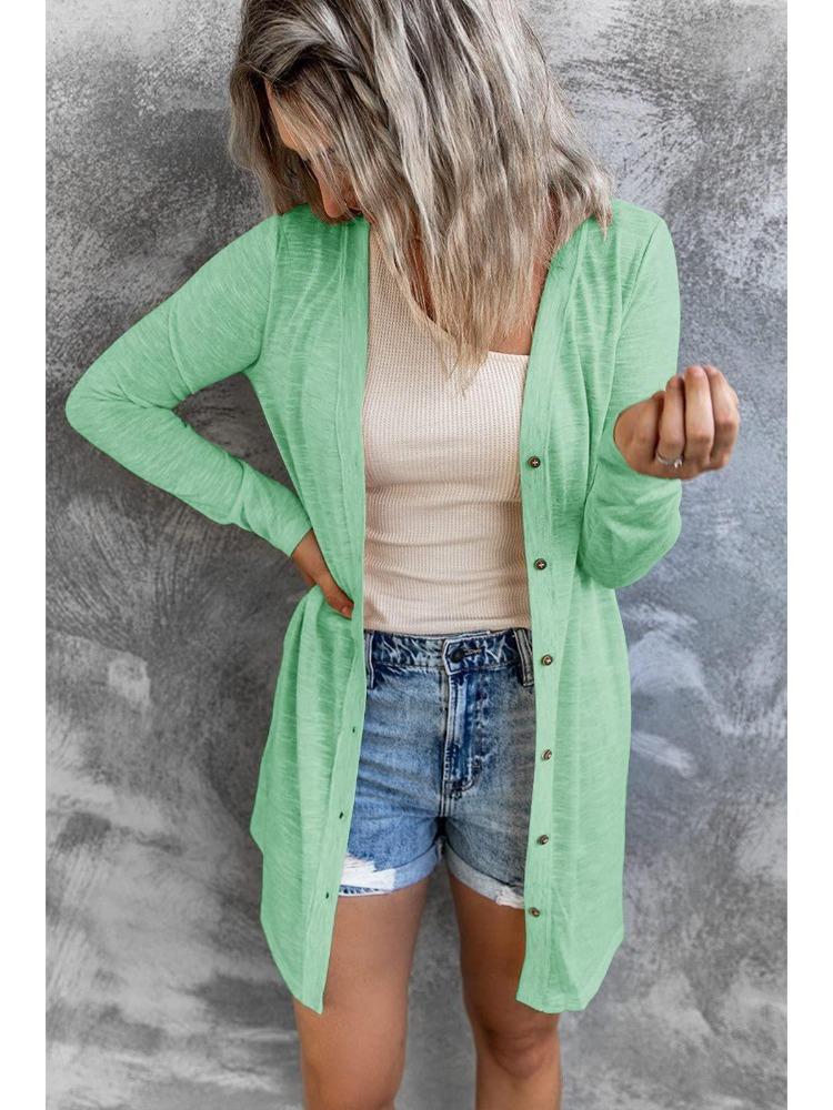 

Женский кардиган на пуговицах с длинным рукавом, однотонный, на осень-зиму 2023 5XL светло-зеленый