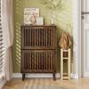 60 Cm Wide Shoe Cabinet, Walnut Wood, Freestanding, In Medieval-Modern Style with Two Flip-Top Drawers, Suitable for Hallways and Entryways, 1 Piece