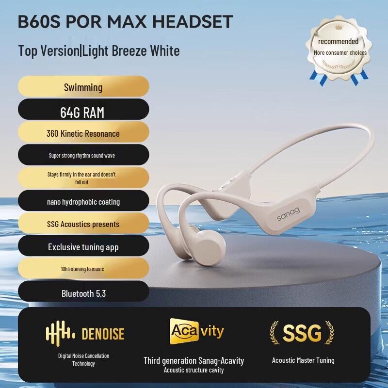 

SANAG B60S Pro Max 64GB Bone Conduction Open-Ear Swimming Sports Headphones