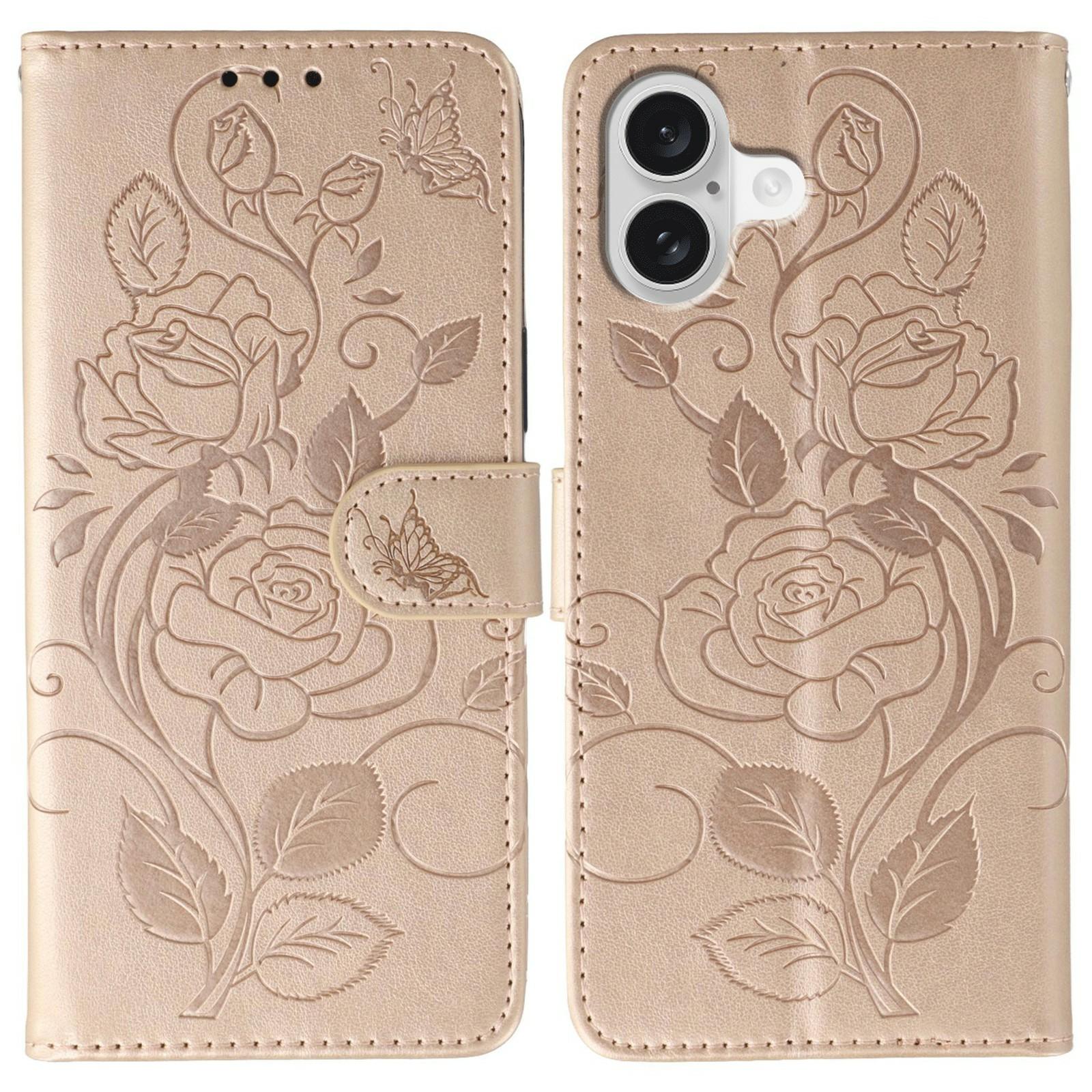 

Чехол-кошелек-подставка для iPhone 17 с тиснением «Роза и бабочка», из искусственной кожи Rose Gold