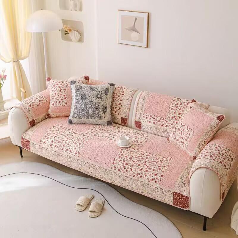 1/2/3/4 Seater Cotton Quilted Patchwork Floral Sofa Cushion Pad Non-slip Sectional Sofa Covers Anti-scratched Seat Protector