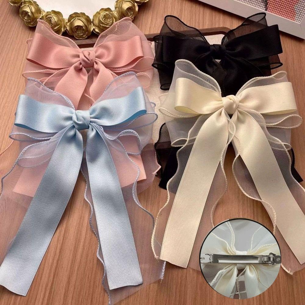 Weiche Netzschleife Haarspange Langes Band Haarspangen Neue Schleife Haarspange Damen Mode