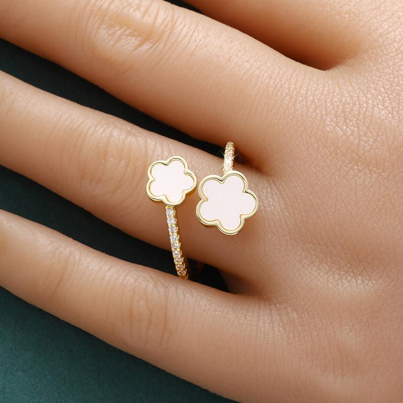 Gold Color Clover New in Rings for Women Cubic Zirconia Adjustable Daily Simple  Women's Ring Flower Fashion Accessories