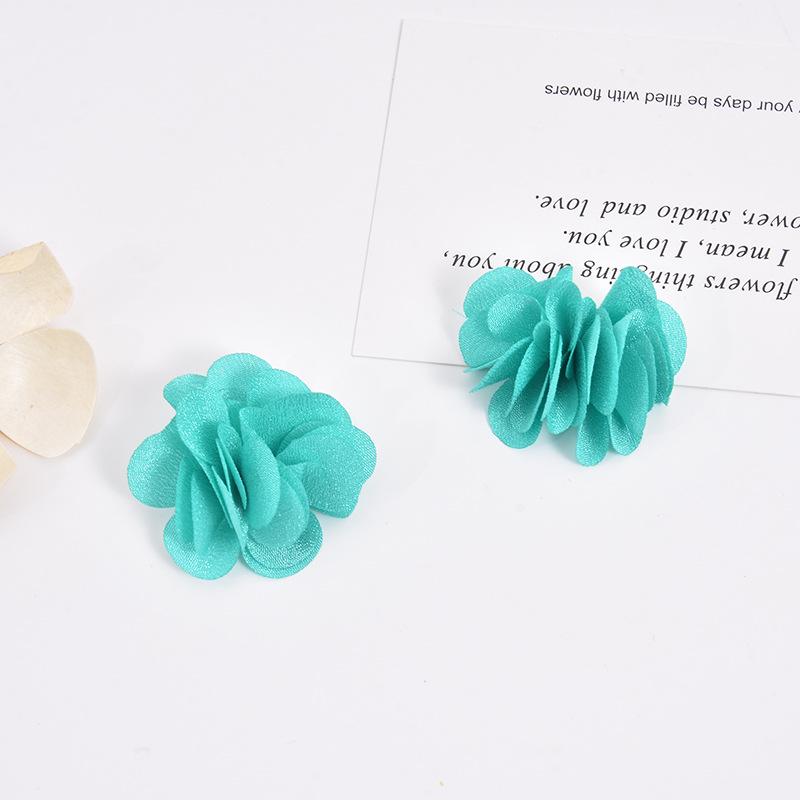 Handmade Chiffon Camellia Flower Earrings - 3cm Fabric Accessories