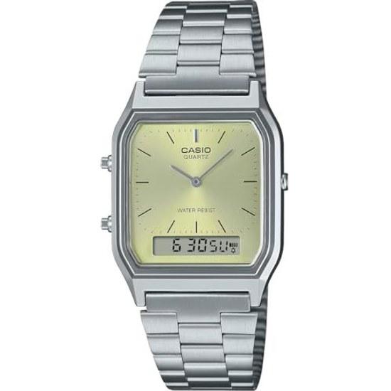 CASIO Ana-Digi Quartz Wristwatch Vintage Series AQ-230A-9AMQY Unisex Dual Time Lime Yellow Overseas Model