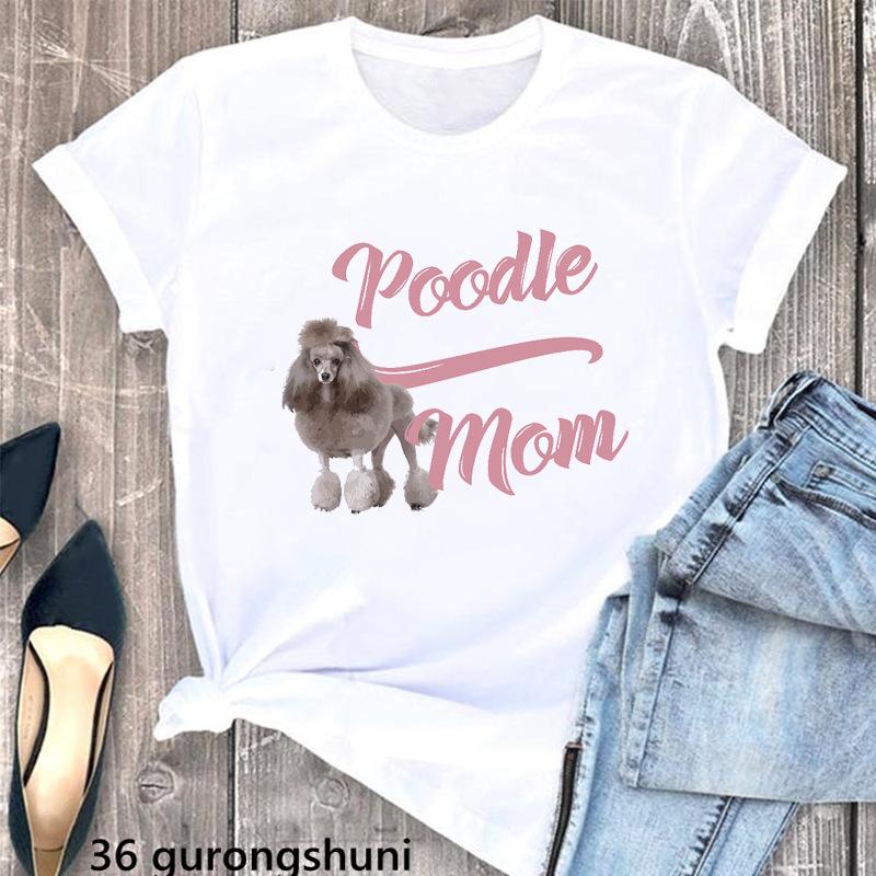 Cute Pink Poodle Animal Print White Tshirt FeUnisex Dog Mothers Lover Tshirt Mothers Day Gift Graphic T Shirts Women Clothes