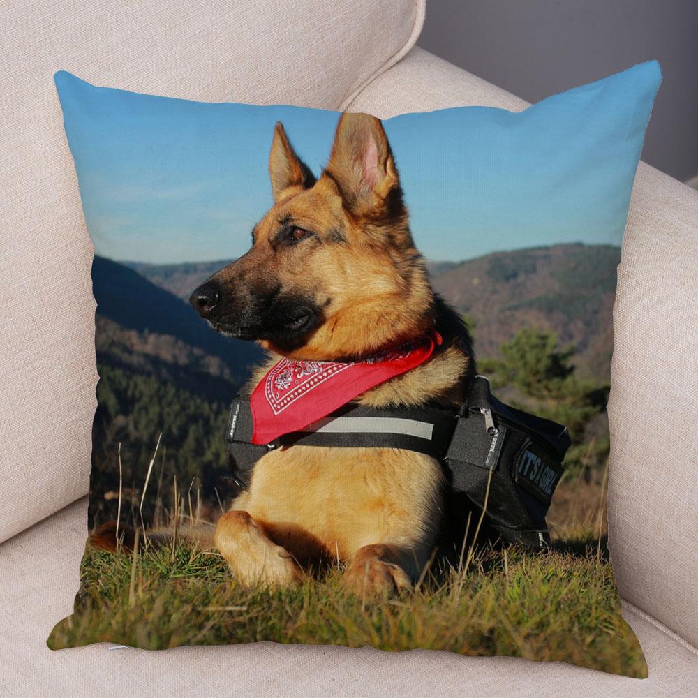 Home Decor German Shepherd Pillow Cover Sofa Cushion Pet Animal Polyester Printed Funda De Almohada