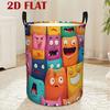 1pc, 2D Flat Laundry Basket, Storage Basket with Cute Monsters Clustered On a Plain White Background, Suitable for Clothing And Bedroom Storage, Decor