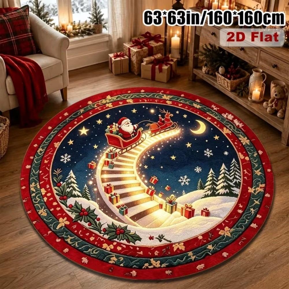 2D Flat Printed 3D Illusion Rug Santa Claus Christmas Doormat Christmas Rug  Indoor