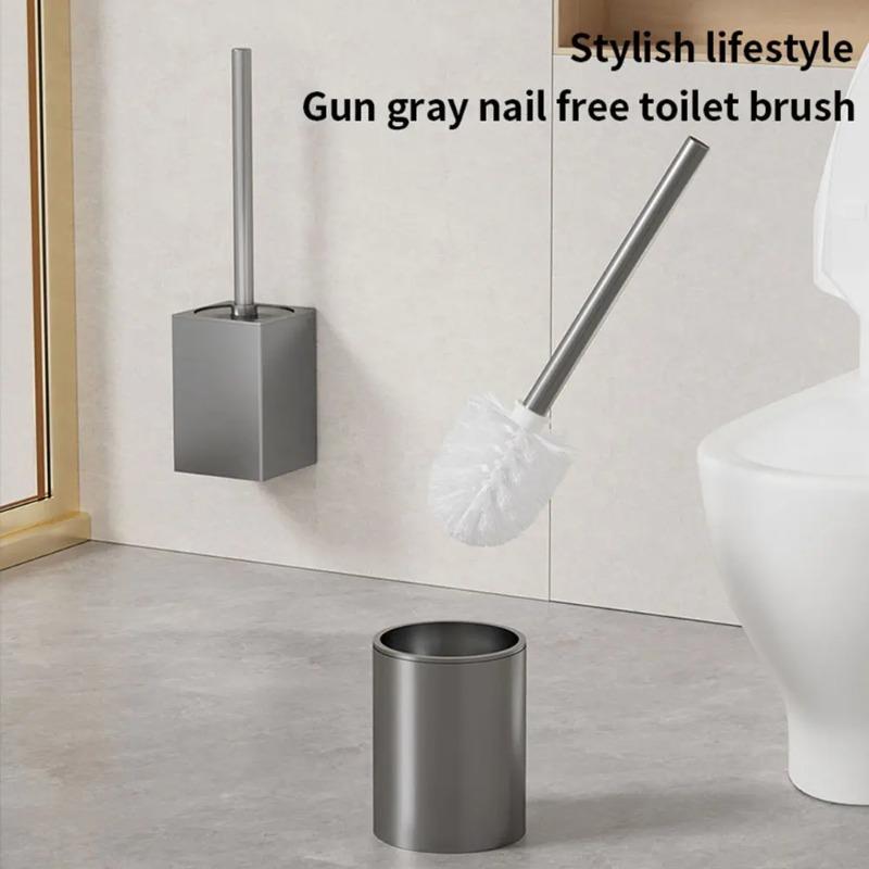 1pc Toilet Brush Metal Shell Wall-Mounted Toilet Brush Holder No Dead Angle Home Cleaning Tools Bathroom Accessories