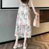 Floral Print Midi Skirt Women's Summer Elegant Stylish Split Hem Slimming High Waist A-Line Skirt