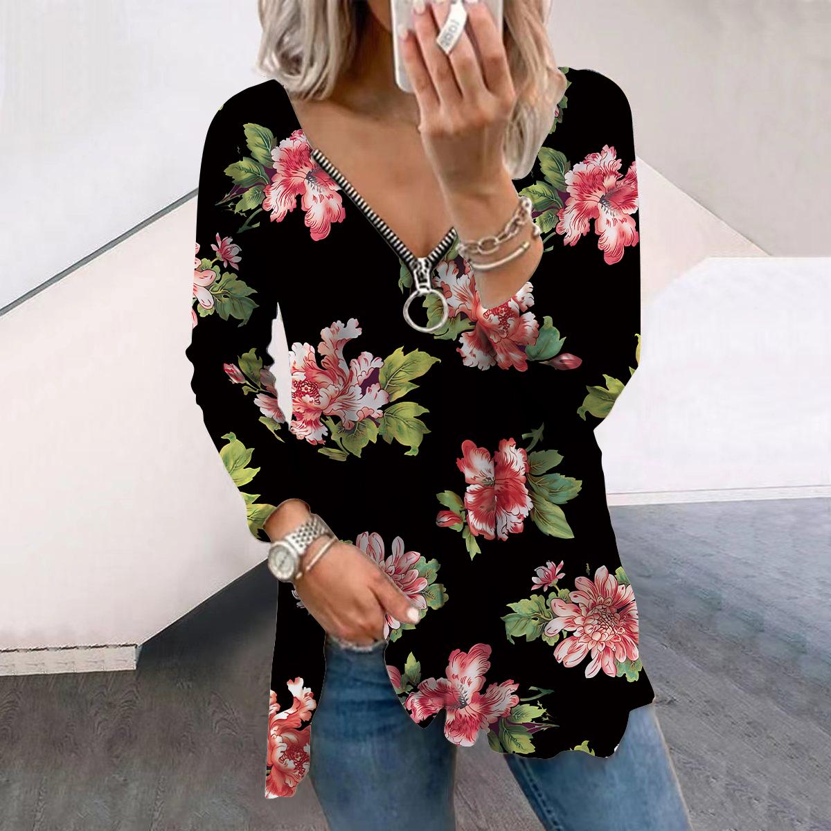 Женские осенние цветочные фиолетовые пионы с длинным рукавом — фото 3