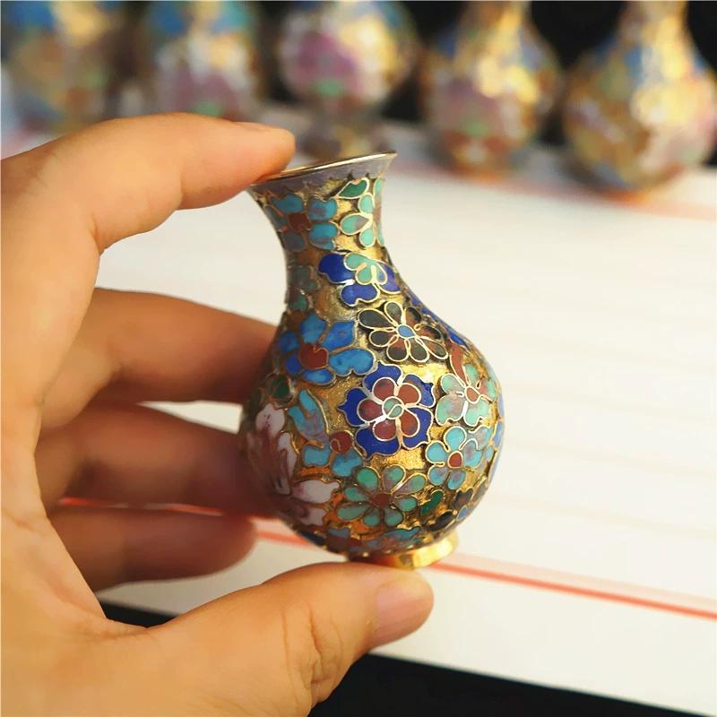 Vintage Cloisonne Vase Traditional Handmade Copper Wire Enamel Craft Golden Base Home Decor