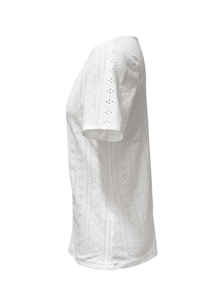 Autumn New Style Pure Color Jacquard V-neck Button Short-sleeved T-shirt Top