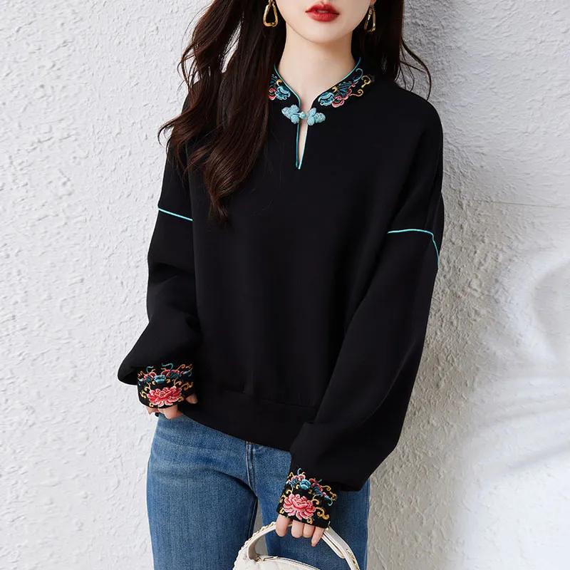 Chinese Style Sweatshirts Women's Fashion Pullovers Spring Autumn Casual Sweatshirts Tops