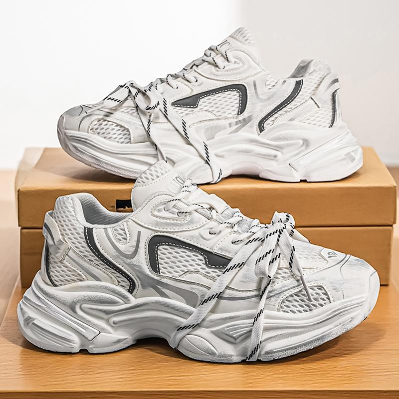 2026 New Men Thick Sole Height Increasing Shoes, Fashion Casual Mesh Sneakers, Trend Comfort Breathable Low-top Dad Footwear