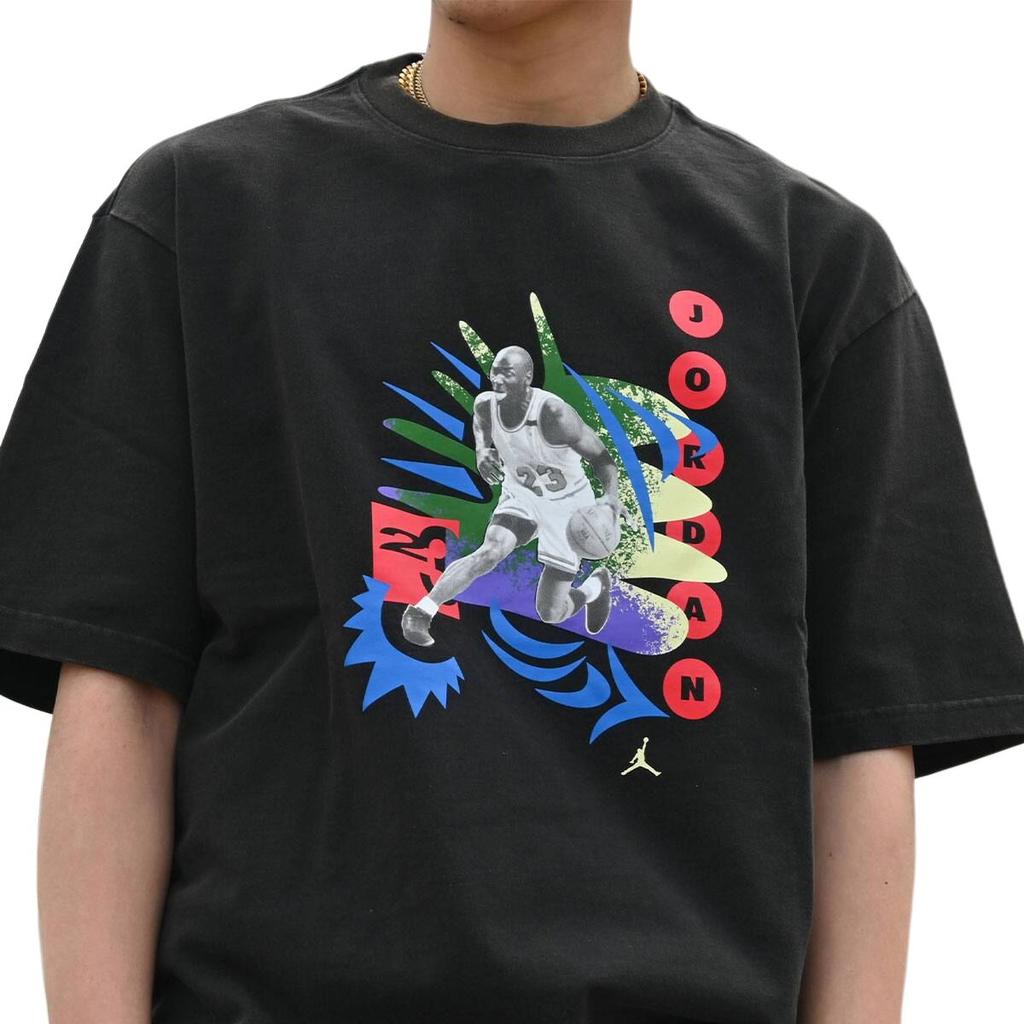 Jordan Character Alphabet Print Crew Neck Short Sleeve T-Shirt Men Tops Black DX5968-010
