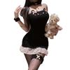 Japanese Cute Cat Girl Cosplay Costume Strapless Backless Plush Slim Bodycon Mini Dress Women Kawaii Erotic Bar Kitty Temptation