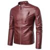 Mens Slim Fit PU Leather Jacket Trendy Stand Collar Casual Motorcycle Coat