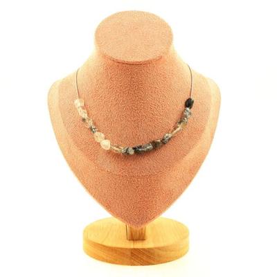 Stones and Minerals. Necklace 15 Beads Quartz with Tourmaline Inclusions from Brazil Chain Necklace for Women, Men. Custom Size
