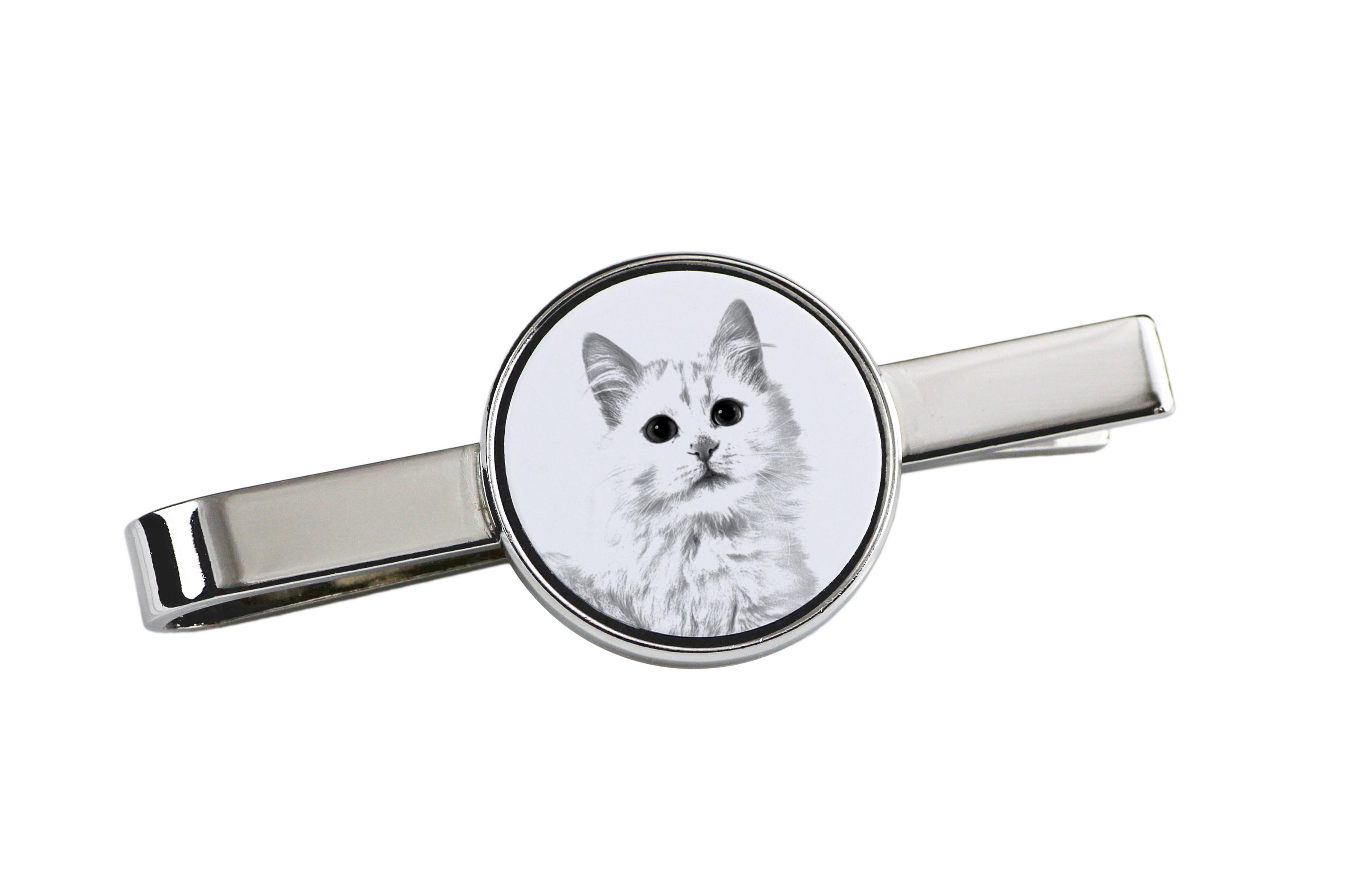 

Turkish van - cat tie clip, personalized tie clip, unique gift for men from Art-Dog brand срібний