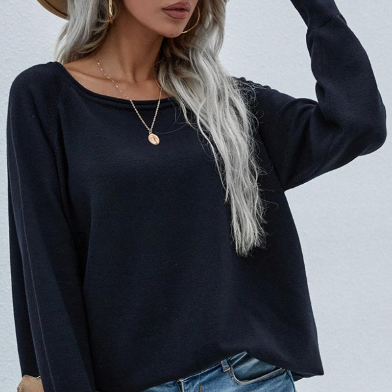 IHUASU Women's Autumn and Winter Commuter Sweater Strapless Solid Color Loose Large Size One Lapel Knit Sweater