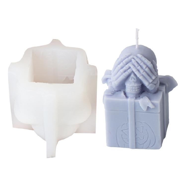 Reusable Silicone Mold Gift Box Skull Head Candle Mould Creative Aromatherapy Making Mold Festive Decoration Supplies