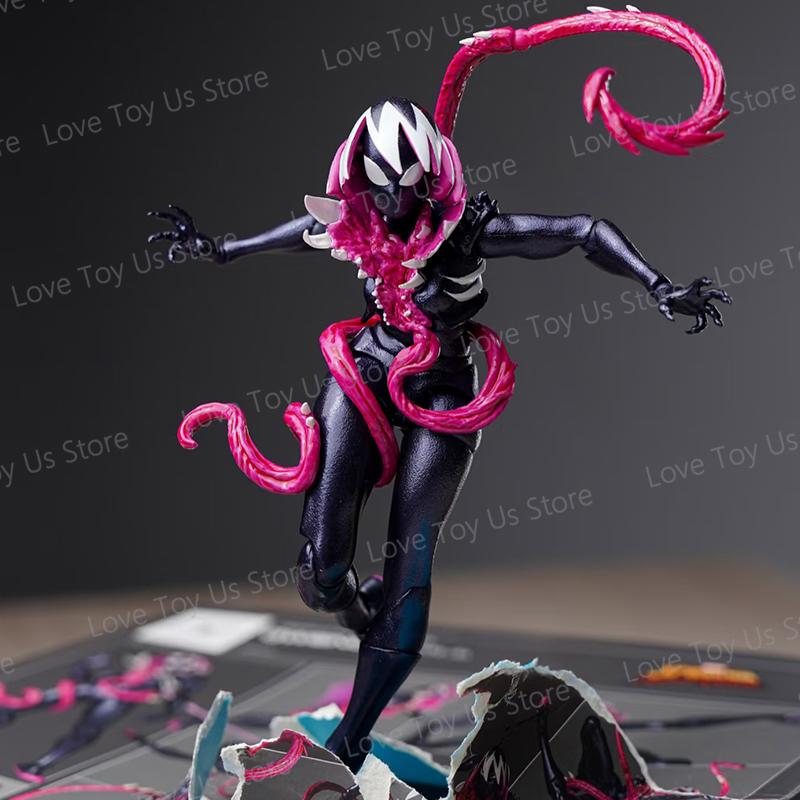 ÚLTIMO KO KAIYODO REVOLTECH SPIDERMAN GWENOM Figuras de Acción de Anime Revoltech Amazing Yamaguchi Gwenom Gwen Stacy Venomizada Modelo Juguete