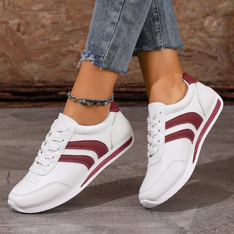 Women's Spring-Autumn Lace-Up Gump-Style Casual Sports Shoes, Versatile Training White Footwear, Available In Large Sizes.