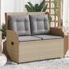 Vidaxl Banco de Jardín Plegable con Cojines, Beige, Ratán Sintético