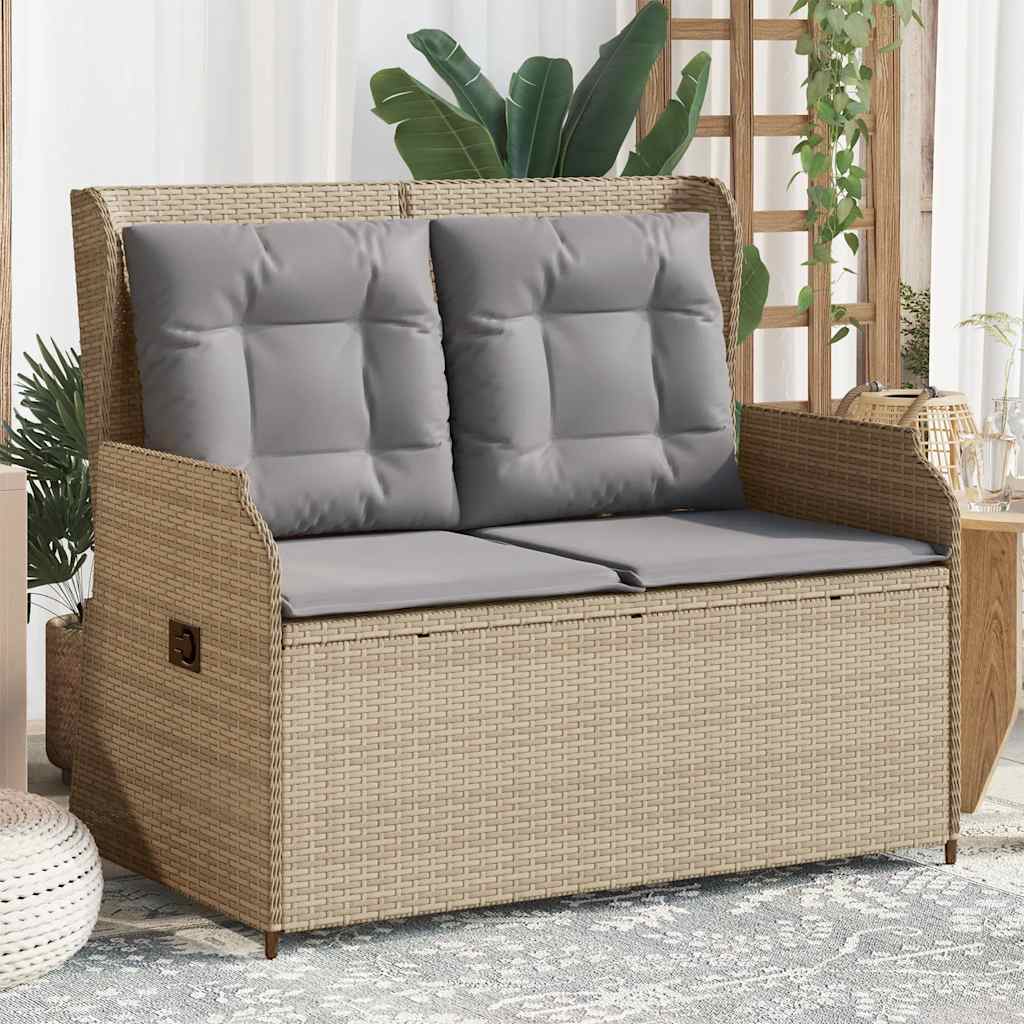 Vidaxl Banco de Jardín Plegable con Cojines, Beige, Ratán Sintético