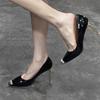 European and American Style Hottie Pointed Metal Stiletto High Heels Female Sexy Versatile Light Mouth Patent Leather Bed Single Shoes Spring