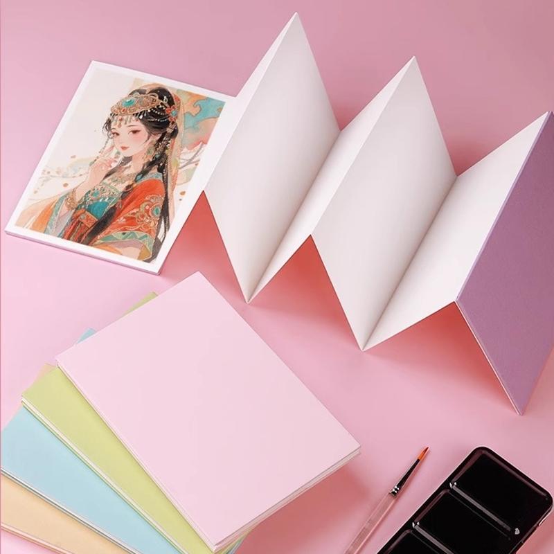 Borrence 300Gsm Watercolor Folded Drawing Pad Organ Sketch Paper Notebook Mini Sketchbook for Artist Watercolor Journal Drawing