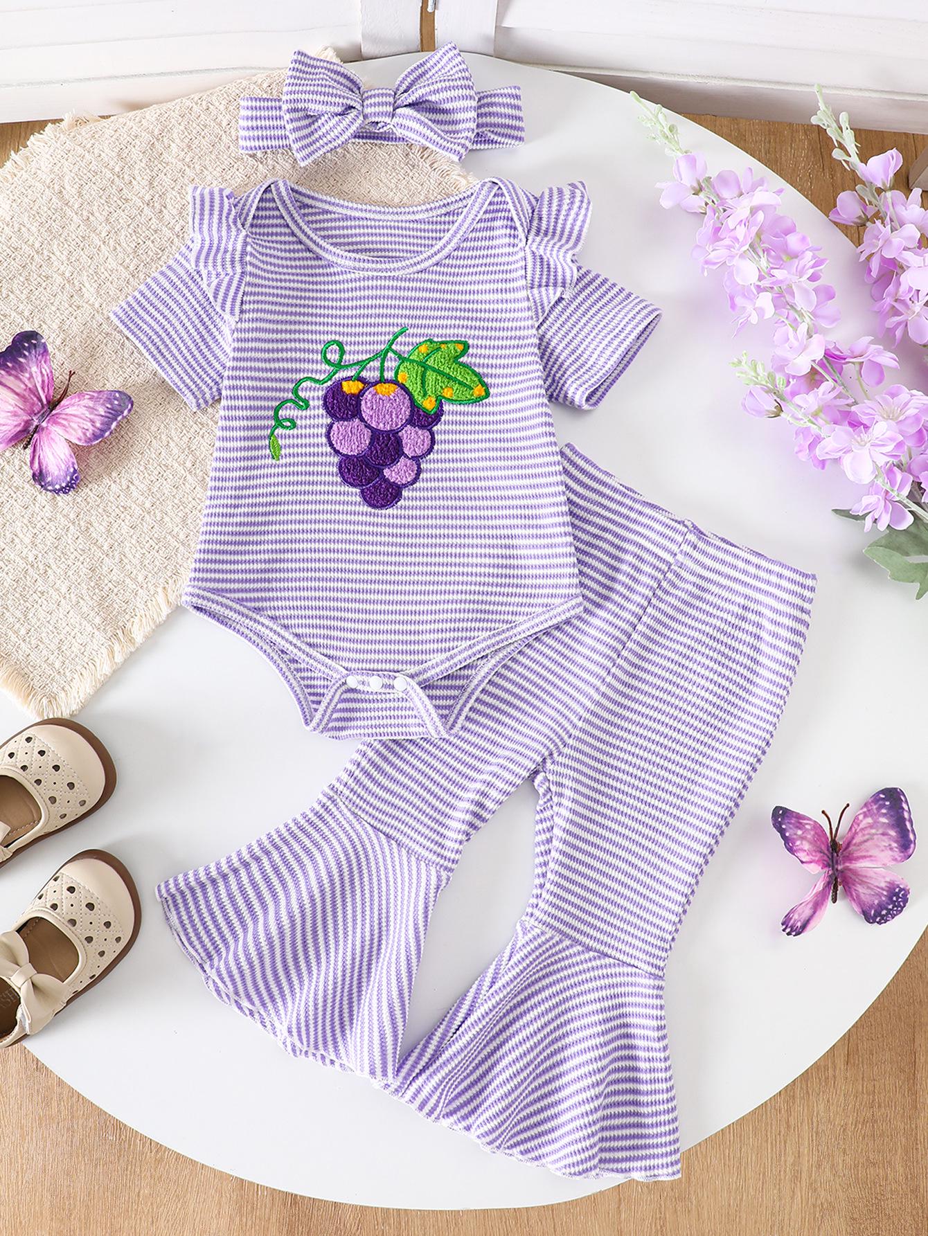 

Spring/Summer Fruit Embroidery Triangle Bodysuit & Bell Bottom Pants Set 0-3 Months фиолетовый