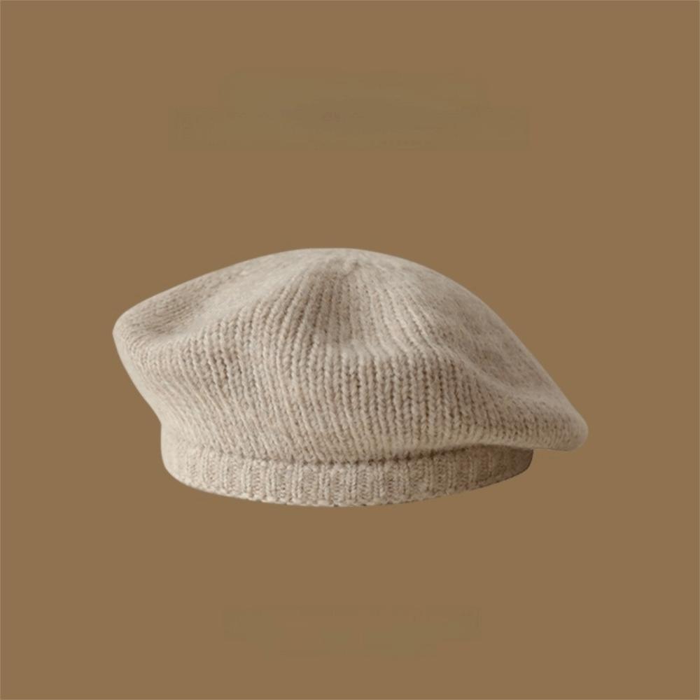 Mohair Knitted Beret Hat Fluffy Knitted Octagonal Cap Casual Wool Painter Hat  Winter